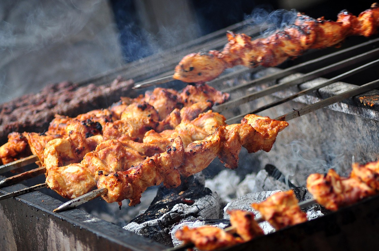 chicken, kebab, bbq, skewer, cooking, grill