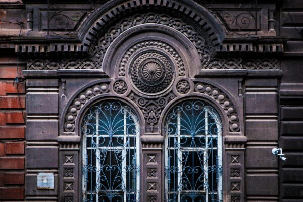 Close-up of ornate architectural facade in Yerevan, showcasing historic design elements.